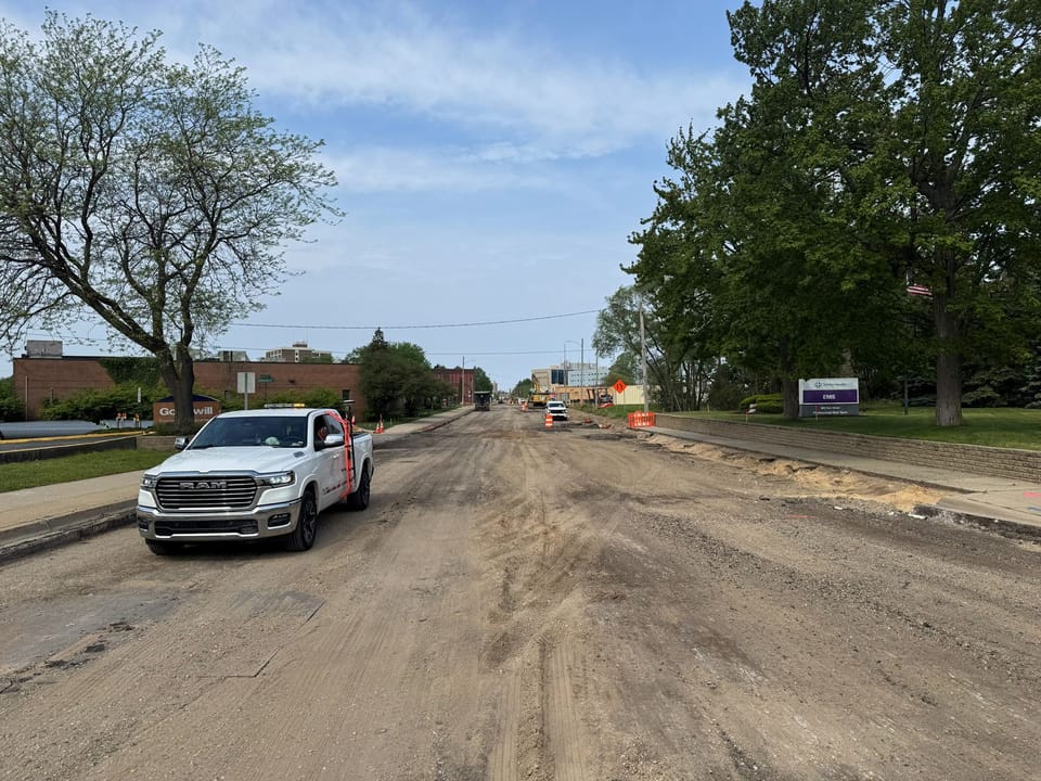 Road with utility truck