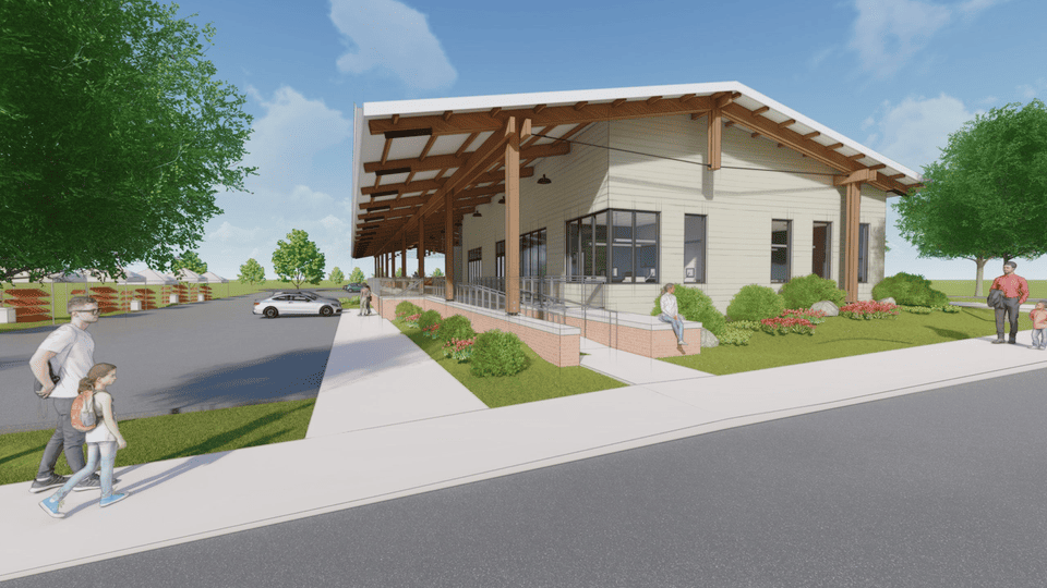 Rendering of a street view of the Pilgrim's Sanford Agricultural Marketplace.