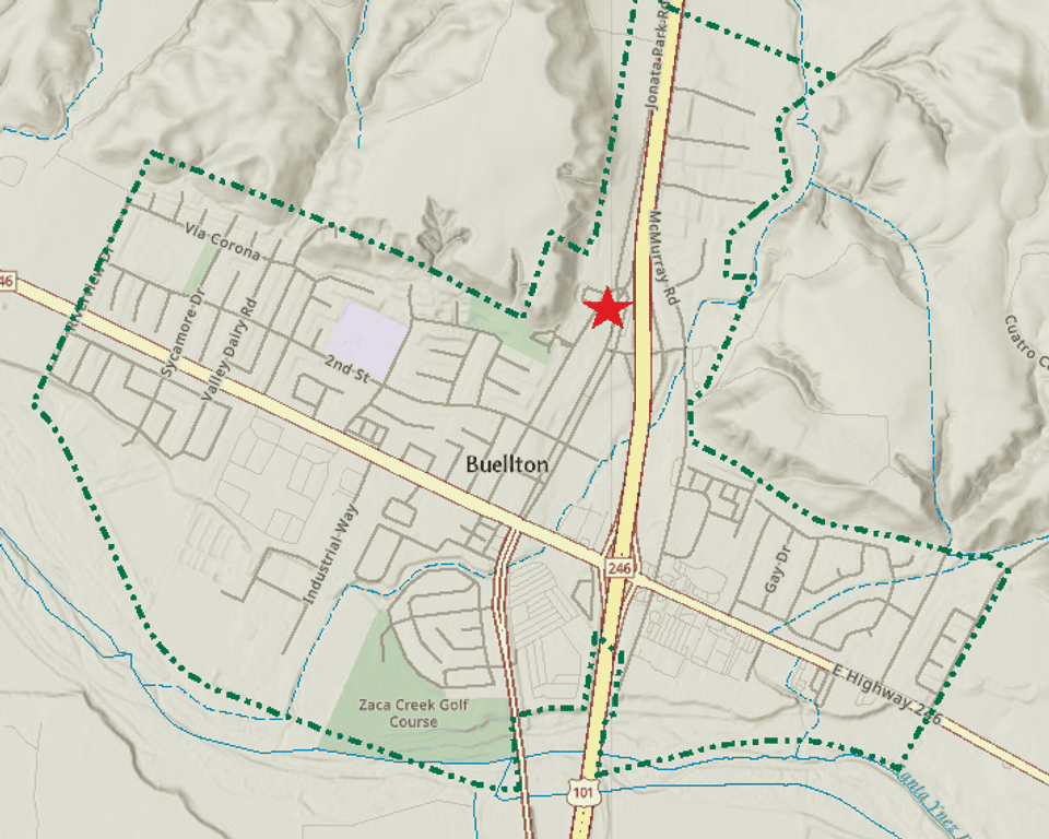 Map of Buellton showing location of the ARCO AM-PM project