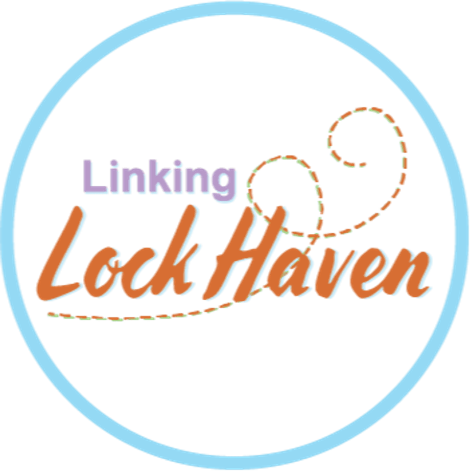 Linking Lock Haven logo showing the words "Linking Lock Haven" in a circle with a curly dotted line in the background