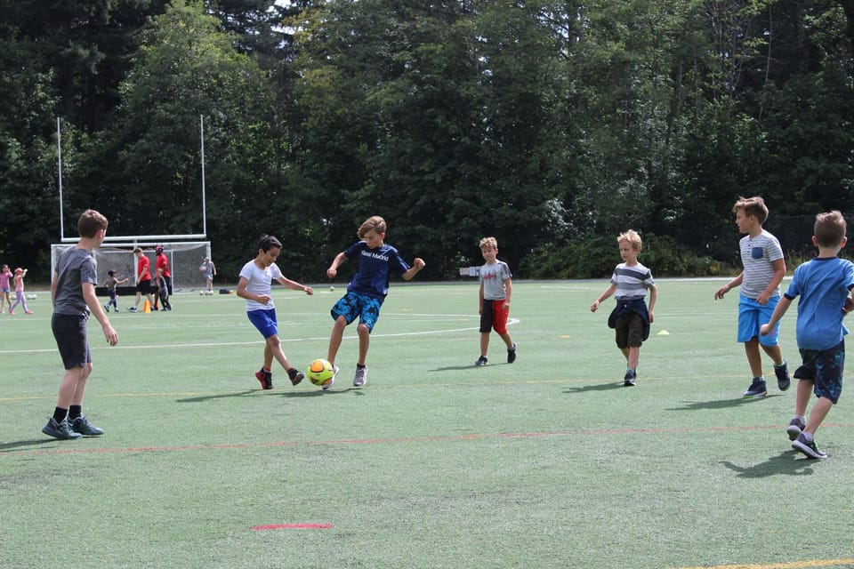 Group of children playing soccer