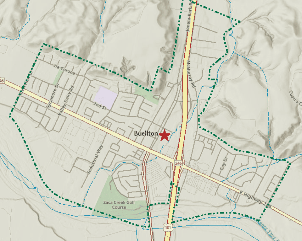 Map of Buellton showing location of the Creekside Village project