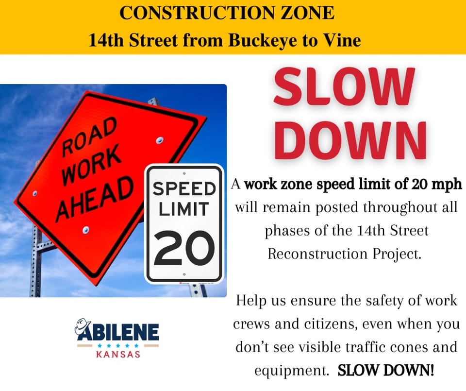 Work Zone Speed Limit - 20mph - Slow Down! 