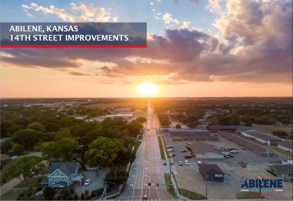 Aerial of 14th Street looking west.
