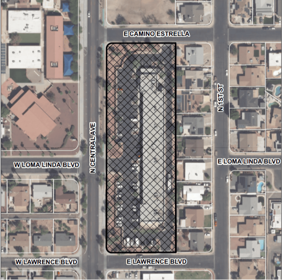 aerial photo view of a parcel near North Central Avenue and Lawrence Boulevard. 