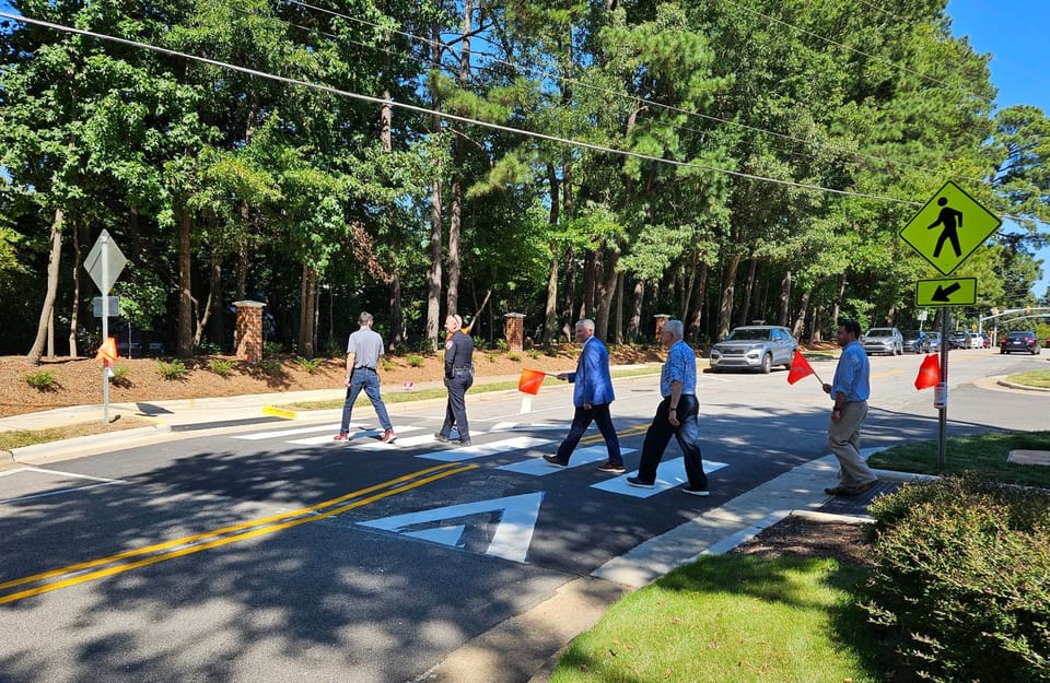 See Me Flags in use at the West Cornwall raised crosswalk