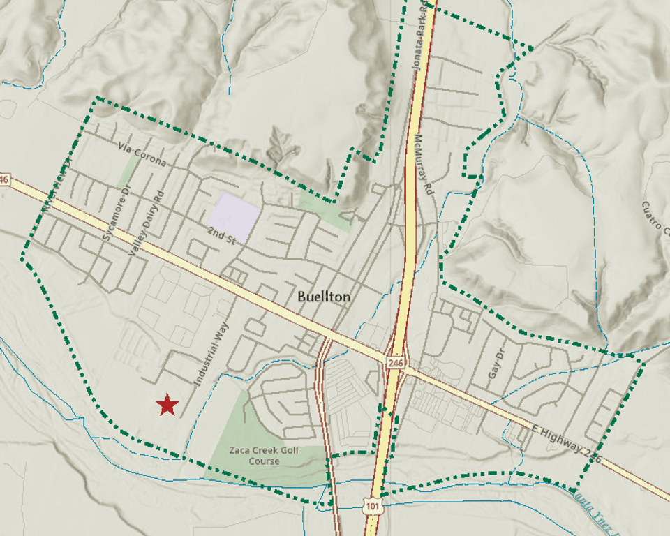 Map of Buellton showing location of the Industrial Way Self-Storage project