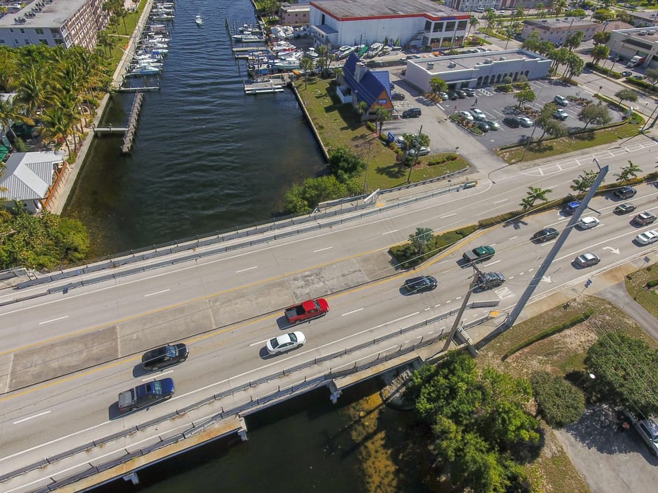 Arial view of the Earman River Bridge.