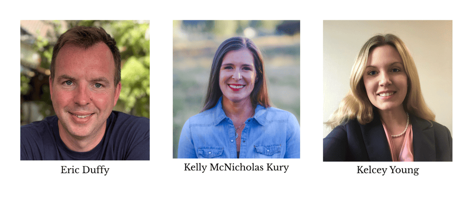Photos of the three finalists for City Manager. Left to right: Eric Duffy, Kelly McNicholas Kury, Kelcey Young