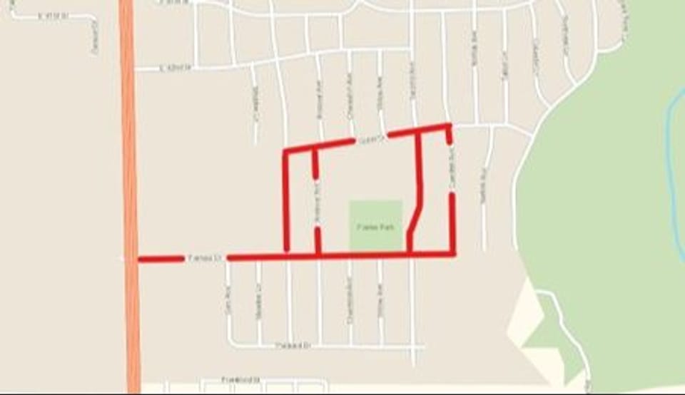 Project Location - Fairless Dr, Goble Dr, Palm Ave, Andover Ave, Tacoma Ave, and Camden Ave—surrounding Southview Middle and Helen Steiner Rice Elementary.