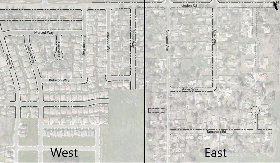 Project map displaying West and East areas of work