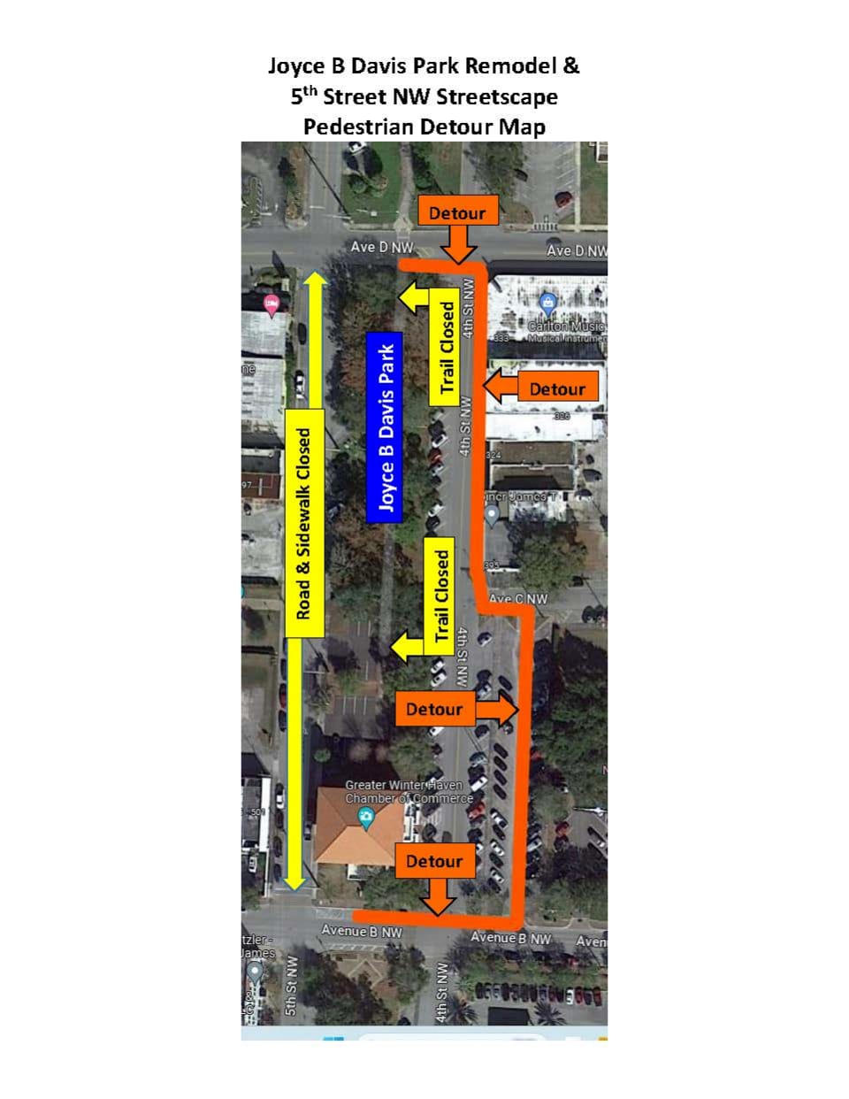 Joyce B Davis Park Pedestrian Detour Map