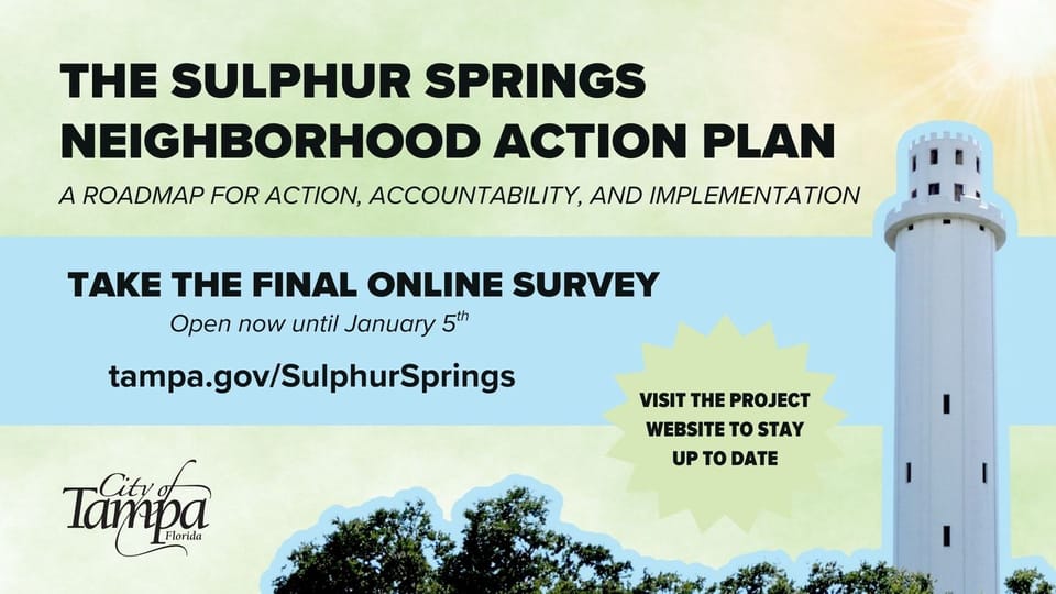 A flyer advertising the final online survey for the Sulphur Springs Neighborhood Action Plan