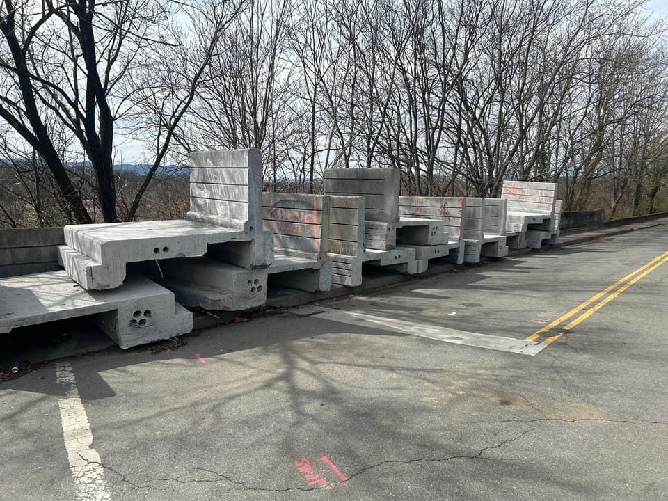Image shows concrete debris that will be hauled away from the Wasena Bridge construction site