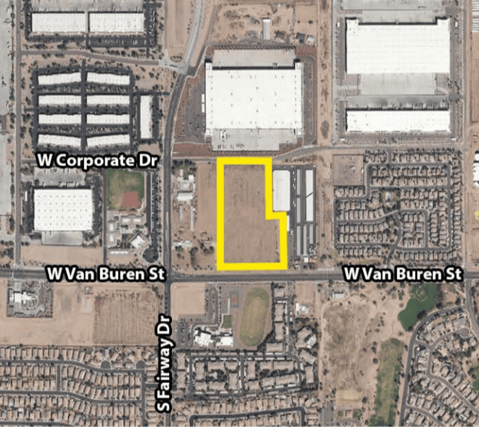 Aerial photo of a parcel off of Van Buren and South Fairway Drive in Avondale, AZ. 