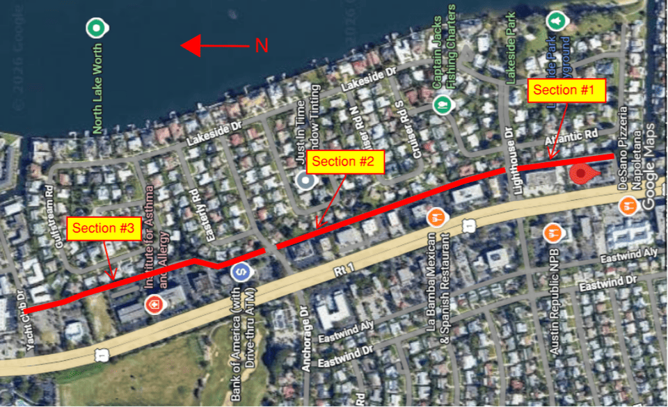 Map showing flow of construction in sections.