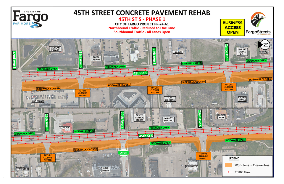 45th St S Phase 1 Lane Closures