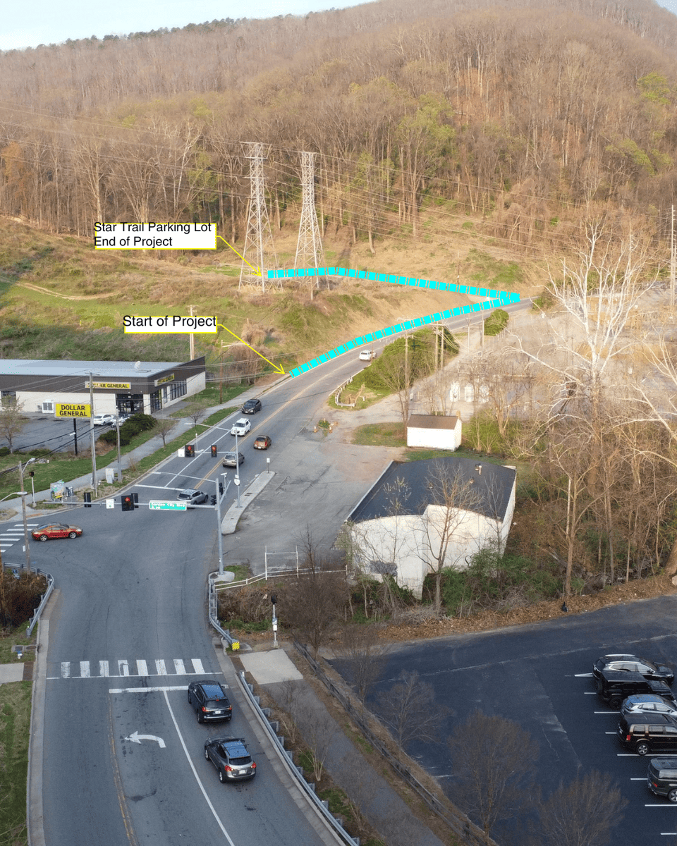 Photo of Riverland Road marking the "Start of Project" and 'End of Project"