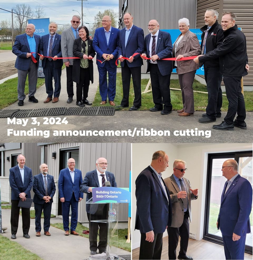 ribbon cutting, warden speaking at podium, tour of interior bedroom