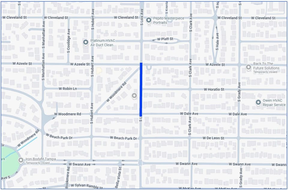 Map shows location of water main work. 