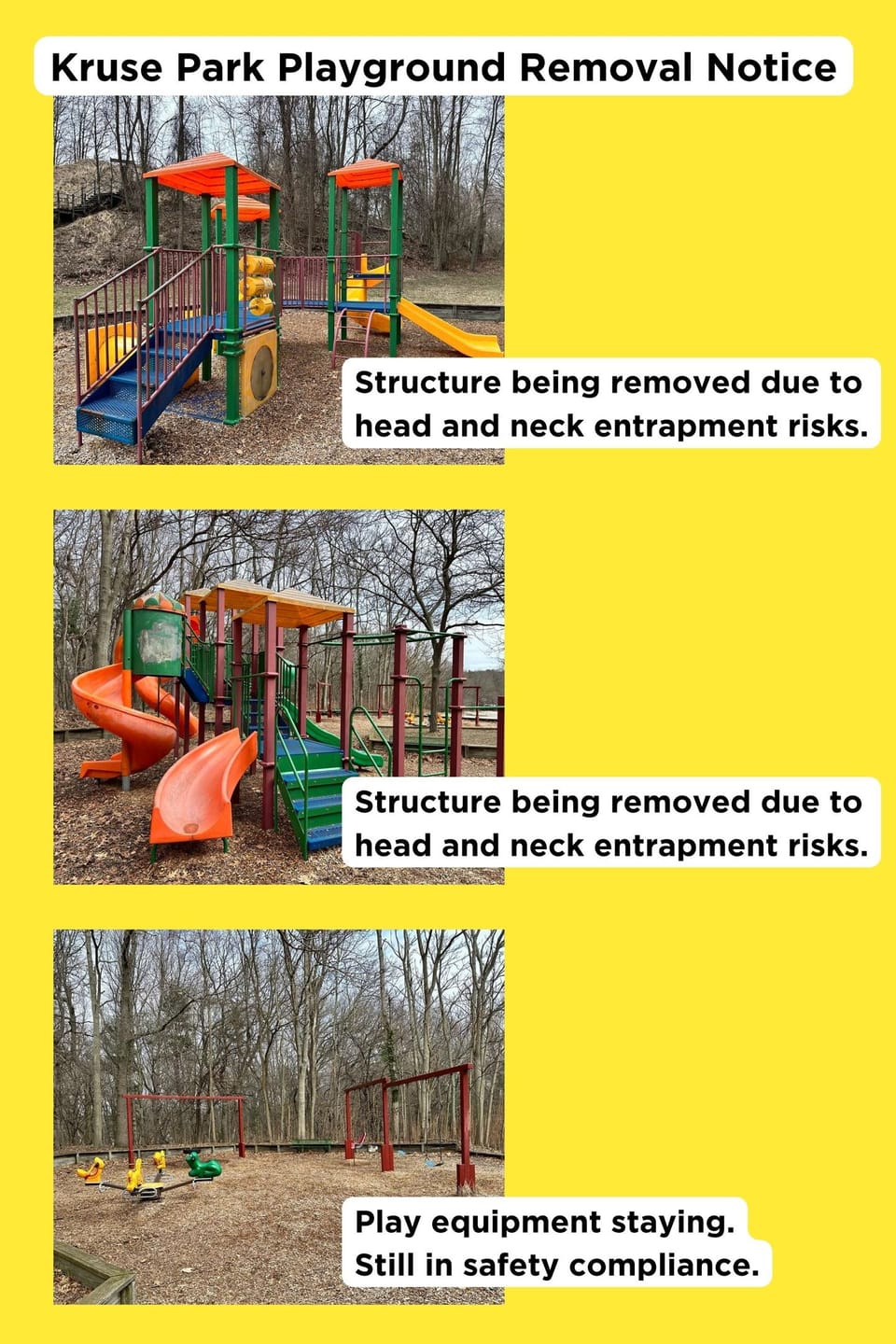 Kruse Park Playground Removal Notice Photos of Structures