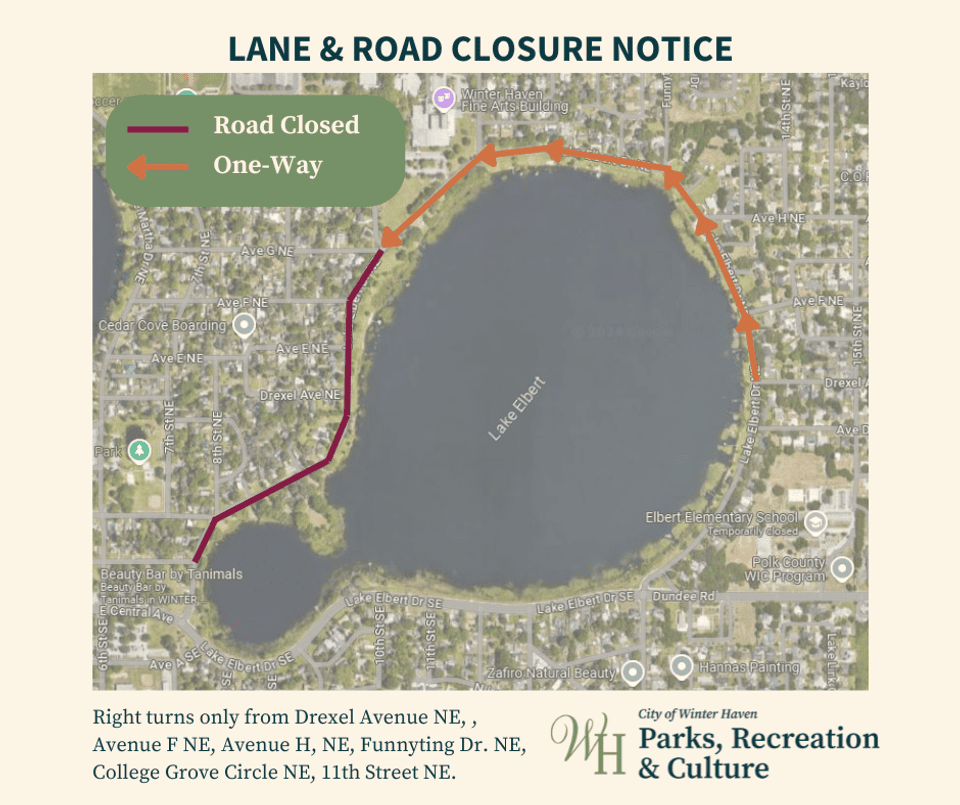 Map of Road Closures and Traffic Pattern Changes at Lake Elbert