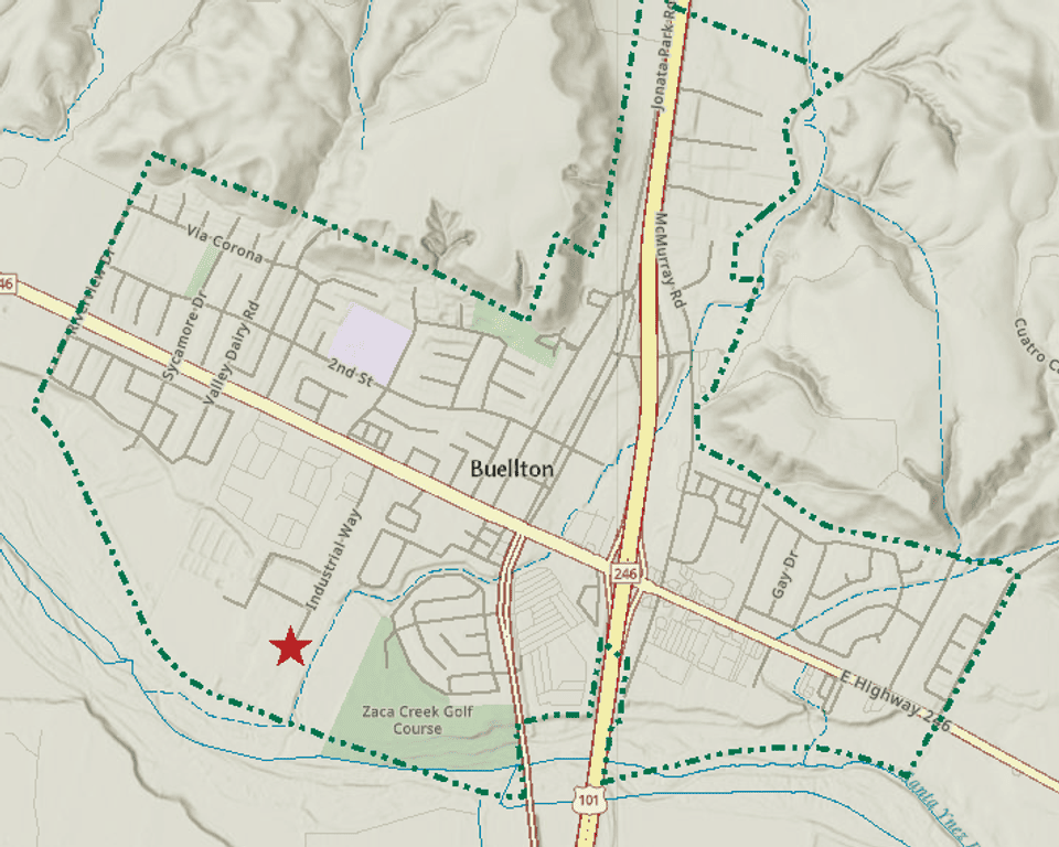 Map of Buellton showing location of the Industrial Way Self-Storage project