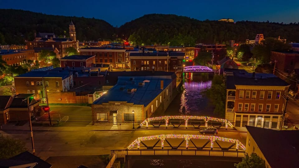 The City of Montpelier at night with bridge lights