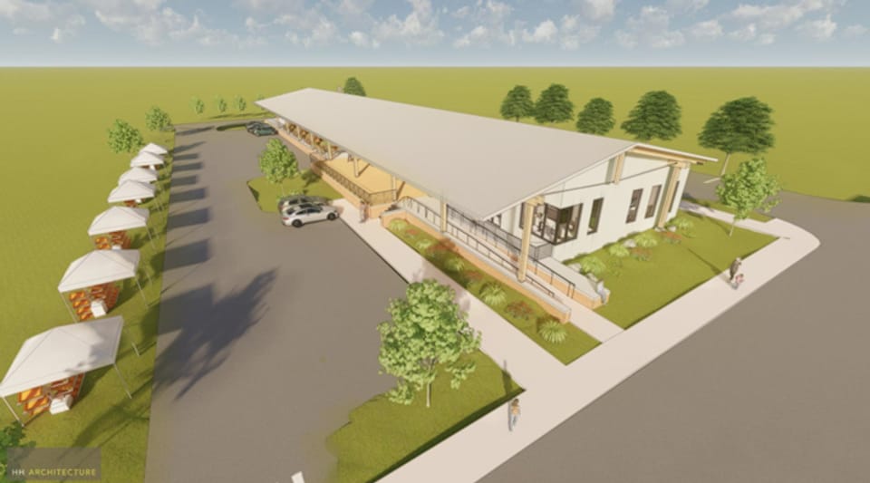 Rendering of an aerial view of the Pilgrim's Sanford Agricultural Marketplace.