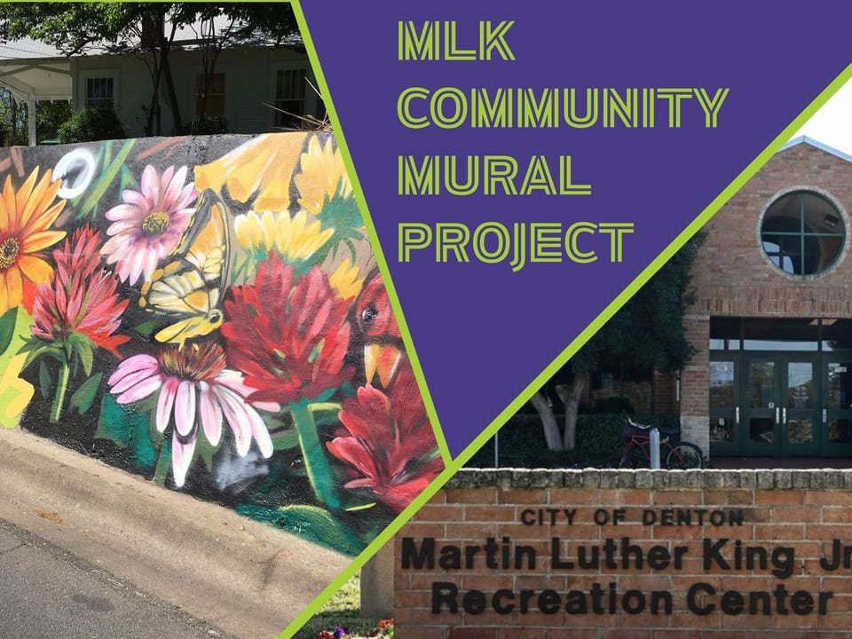 Graphic of MLK Recreation Center with Mural and overlay text saying MLK Community Mural Project