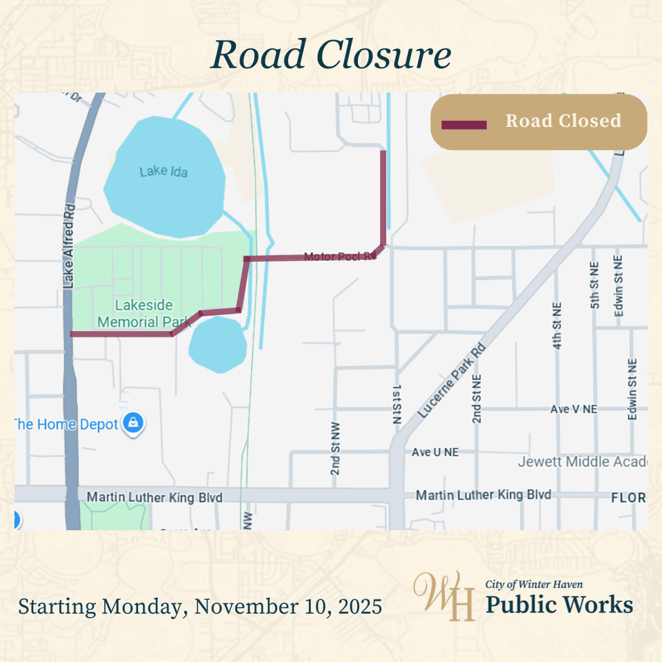 Map of Motor Pool Rd road closure 