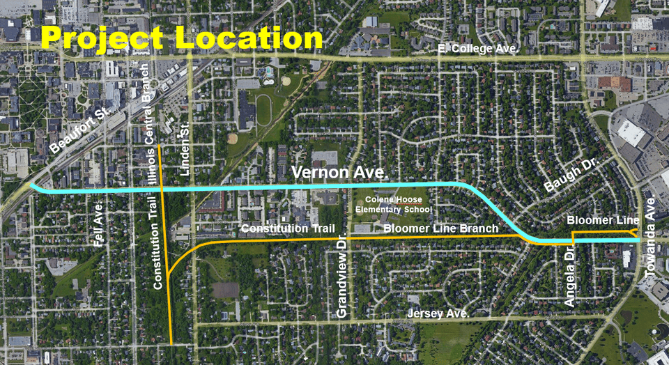 Image illustrating the area of study: Vernon Avenue from Beaufort Street to Towanda Avenue. 