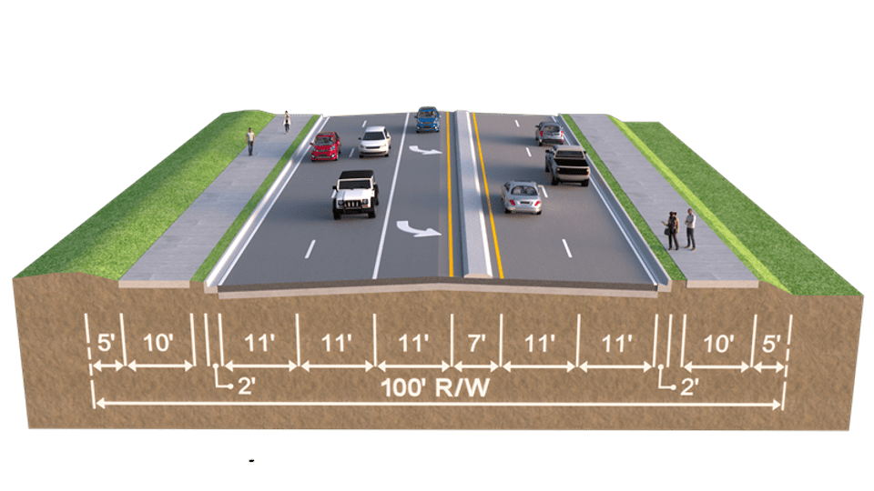 Price Boulevard at signalized intersections - Salford, Cranberry and Chamberlain boulevards - two lane traffic both ways and a dedicated turn lane