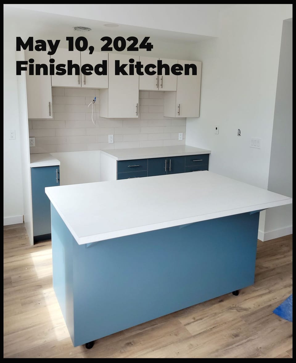 kitchen island and cabinets