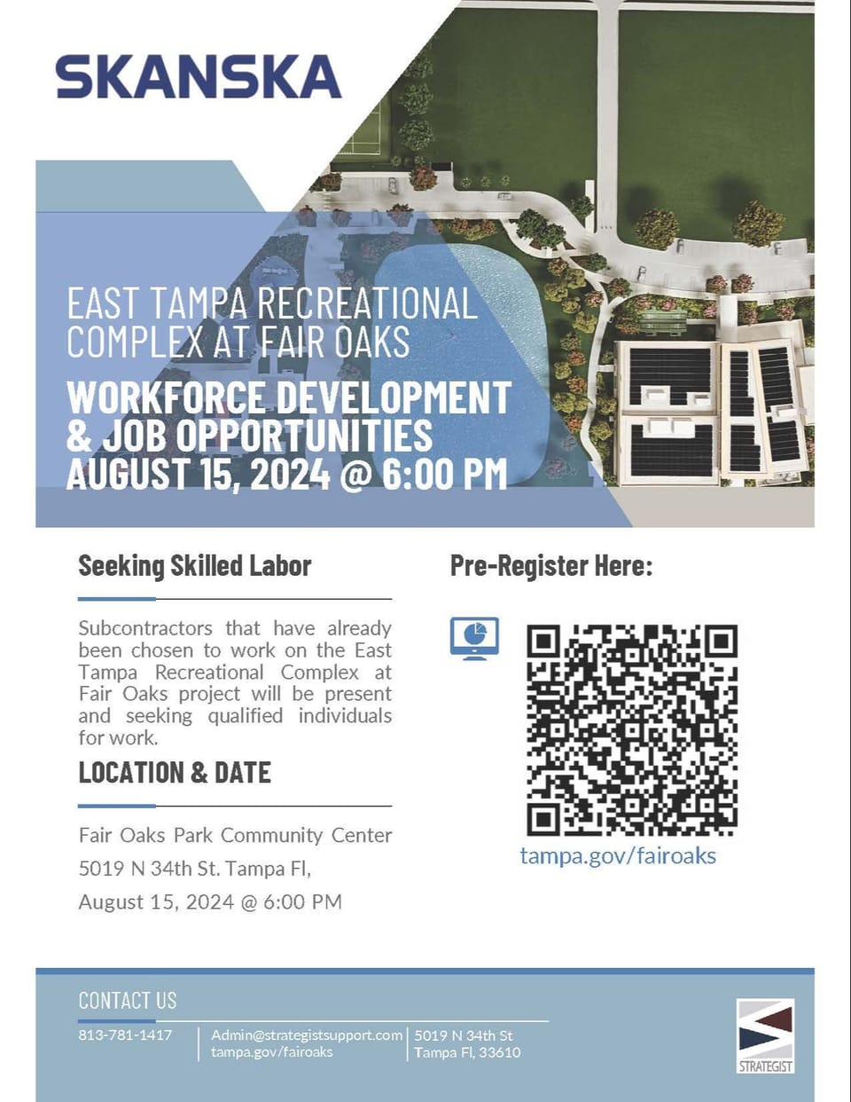 Job fair flyer for August 15 at 6pm at the Fair Oaks community center