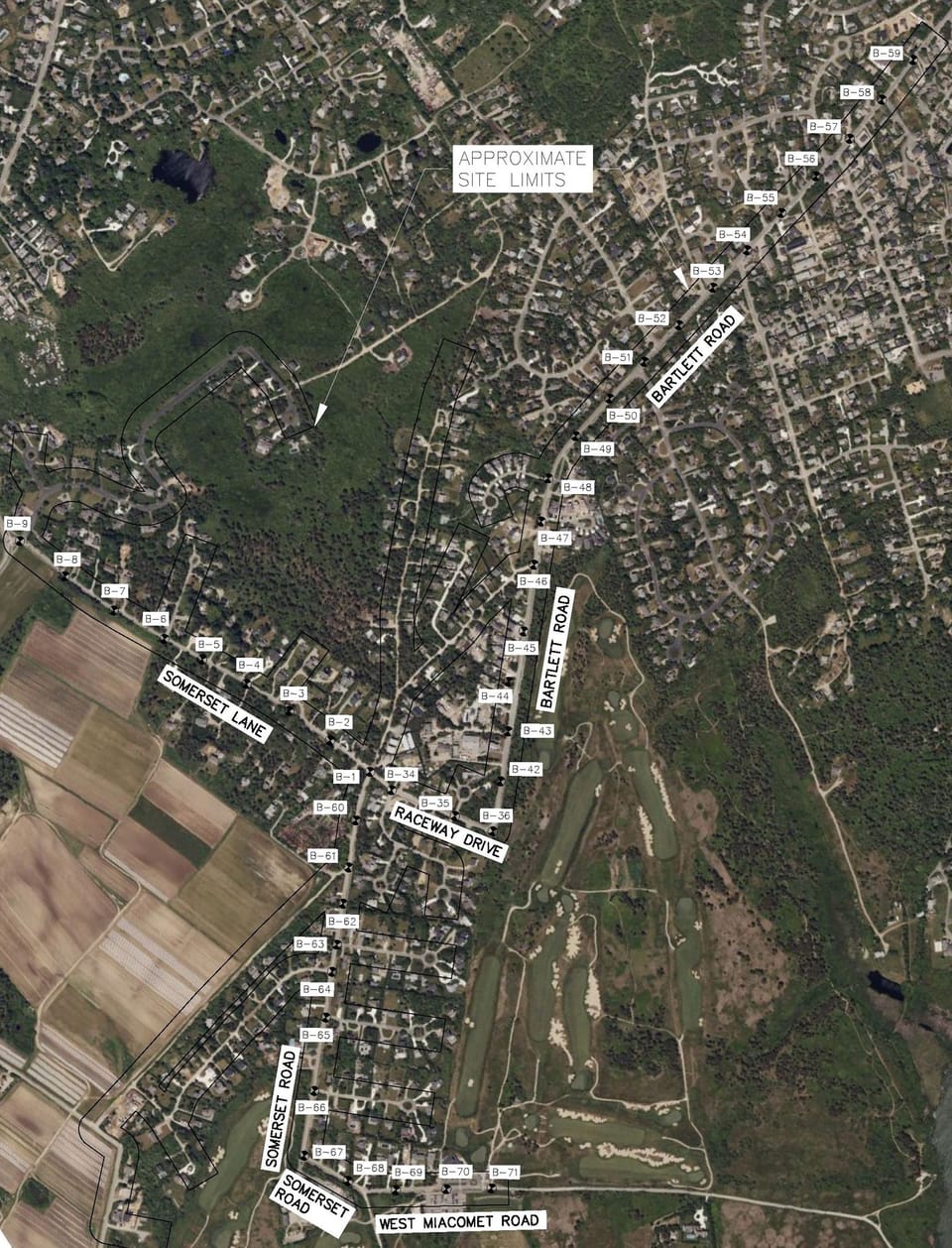 A project area map with approximate boring locations