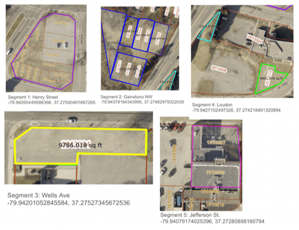 A collage showing arial images of the five proposed sites