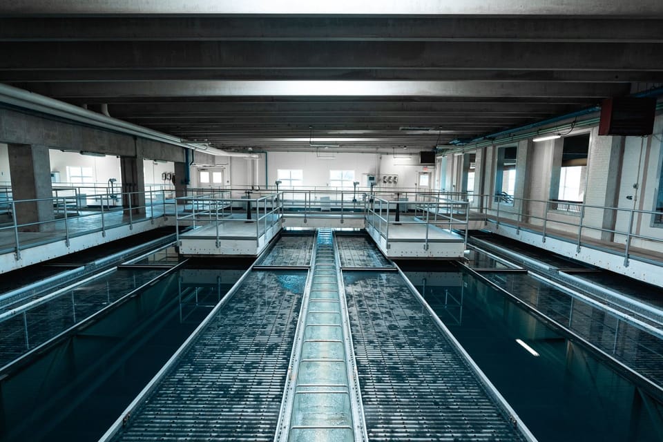 Water tanks inside Muskegon water filtration plant 