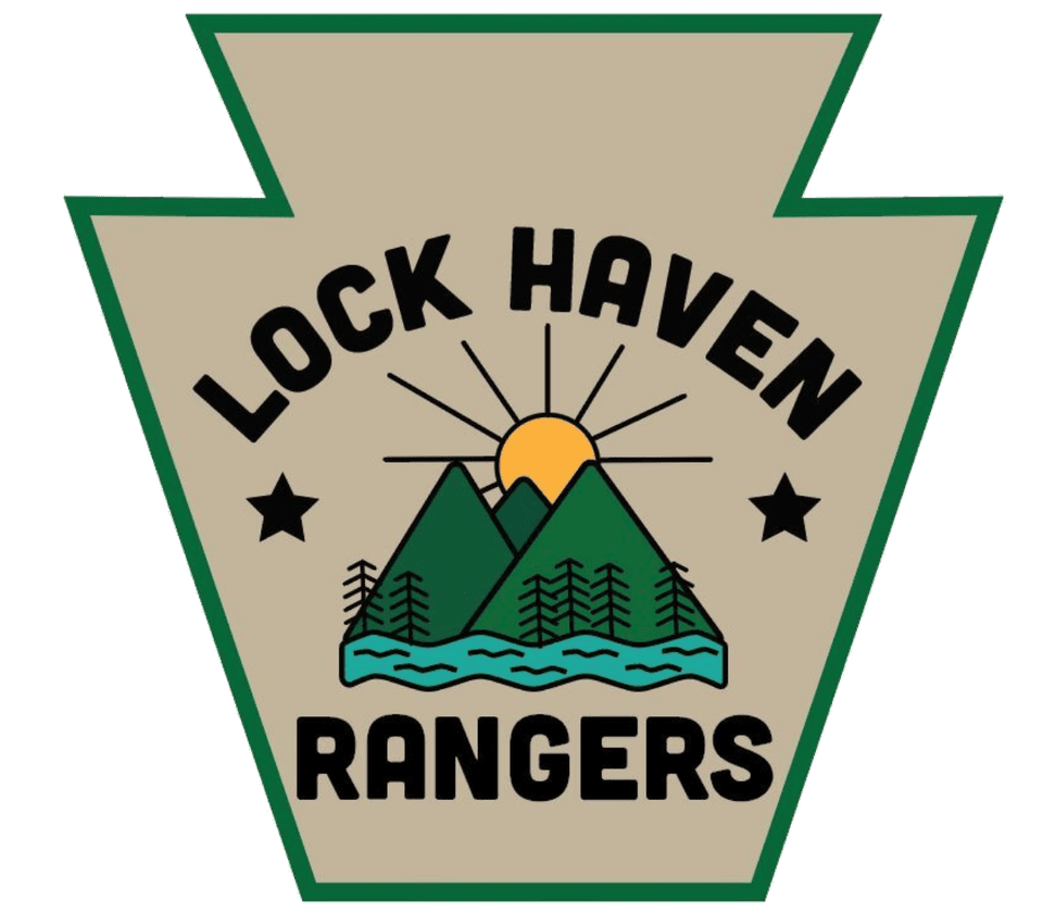 Created badge for the Lock Haven Rangers. A keystone shape badge with mountains and a sunset with the words "Lock Haven Rangers"