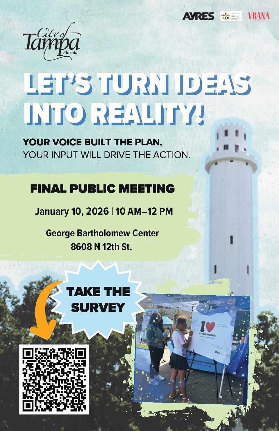 A flyer advertising the final community workshop for the Sulphur Springs Neighborhood Action Plan