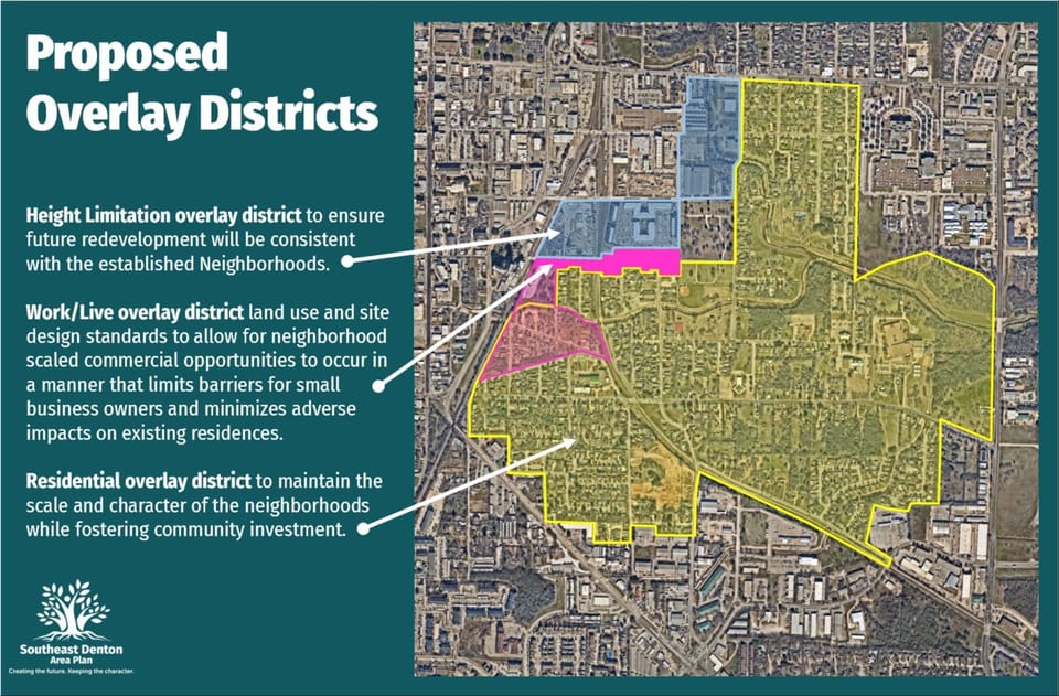 The image includes a map depicting the proposed boundaries of the overlay districts
